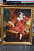 A tapestry of 'The Red Boy' in an ornate frame (90cm x 75cm).