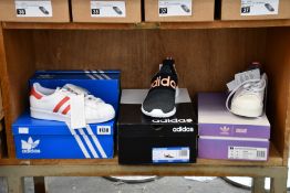 Four pairs of women's as new Adidas trainers; Lite Racer Adapt (UK 7), Superstar Plateau (UK 4)