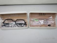 Four pairs of as new Glas reading glasses.