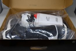 A pair of youths boxed as new Alpine Stars Tech 3S Off-road Boots in back and white (EU 37).
