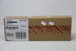 A case containing ten packs of as new Philips Sonicare W2c Optimal White brush heads (4 per pack,