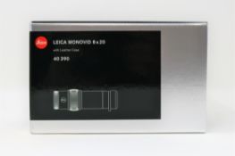 A boxed as new Leica 8x20 Monovid Close-Focus Monocular with Case (M/N: 403-90).