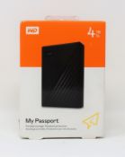 A boxed as new WD My Passport 4TB Portable Hard Drive (Box sealed).