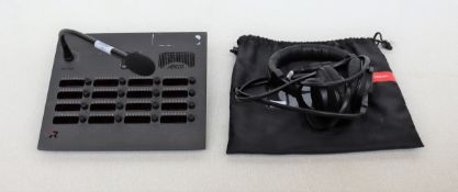 Four pre-owned Riedel DCP-1016E/O 16 Key Desktop Control Panels, four pre-owned Riedel MIC-30