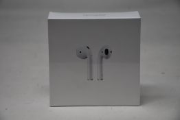 A boxed as new pair of Apple AirPods 2nd Gen with Charging Case (M/N: MV7N2ZM/A A2032/A2031/