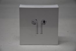 A boxed as new pair of Apple AirPods 2nd Gen with Charging Case (M/N: MV7N2ZM/A A2032/A2031/