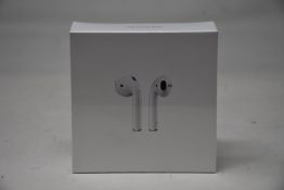 A boxed as new pair of Apple AirPods 2nd Gen with Charging Case (M/N: MV7N2ZM/A A2032/A2031/