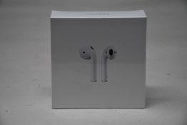 A boxed as new pair of Apple AirPods 2nd Gen with Charging Case (M/N: MV7N2ZM/A A2032/A2031/