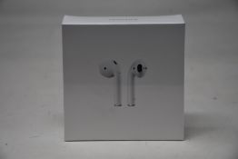 A boxed as new pair of Apple AirPods 2nd Gen with Charging Case (M/N: MV7N2ZM/A A2032/A2031/
