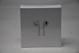 A boxed as new pair of Apple AirPods 2nd Gen with Charging Case (M/N: MV7N2ZM/A A2032/A2031/