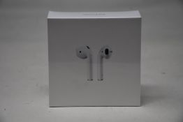 A boxed as new pair of Apple AirPods 2nd Gen with Charging Case (M/N: MV7N2ZM/A A2032/A2031/