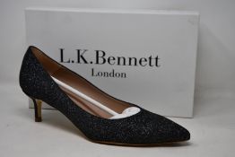 A pair of as new L.K.Bennett Audrey kitten heels in grey fine glitter (EU 40).