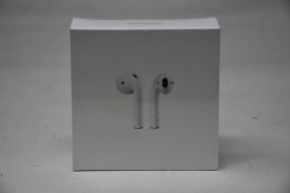 A boxed as new pair of Apple AirPods 2nd Gen with Charging Case (M/N: MV7N2ZM/A A2032/A2031/