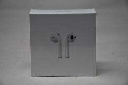 A boxed as new pair of Apple AirPods 2nd Gen with Charging Case (M/N: MV7N2ZM/A A2032/A2031/