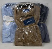 Two Eton Pique shirts (S, M), two Eton slim shirts (42/16.5), an Eton Jersey shirt (XL) and a