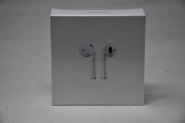 A boxed as new pair of Apple AirPods 2nd Gen with Charging Case (M/N: MV7N2ZM/A A2032/A2031/