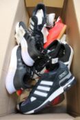 Eight pairs of assorted as new Adidas trainers (No boxes, due to this some rubber sides may