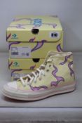 Two pairs of as new Golf Le Fleur x Converse Chuck 70 Yellow Flame sneakers (UK 7.5).