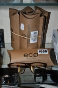 Eight pairs of assorted as new Eco Conscious glasses frames.