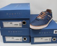 Three pairs of as new Bugatti 321-50210-6900 1200 trainers in dark blue (EU 41, 43, 45).
