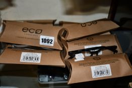 Eight pairs of assorted as new Eco Conscious glasses frames.