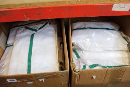 A quantity of as new Dennys London white jackets with green cuffs/detailing suitable for catering/