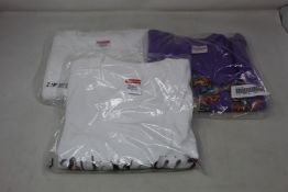 Three as new Supreme T-shirts; Not Sorry (L), Apes (L) and Toy Pile (L).