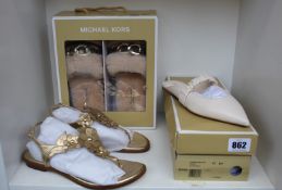 Three pairs of women's as new Michael Kors footwear; Raleigh Flex flats (US 6M), (US 8M),Scarlett