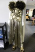 A Junya Watanabe sample dress in gold (Size unknown) with shoes (Possibly catwalk used).