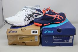 Two pairs of women's as new Asics Netburner Professional FF 2 trainers (UK 7).