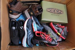 A quantity of assorted as new footwear to include Toms, Columbia, Saucony, Puma, Frye, Skechers,