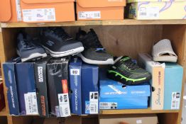 Five pairs of assorted as new Skechers footwear.