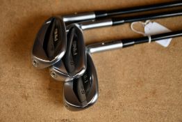 Three Ping G425 irons with accros caddie to include 7, 9 and W (All right-handed).