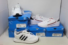 Two pairs of as new Adidas Continental 80 (UK 4, 6) a pair of Adi Mult-IX (UK 7) and a pair of ZX 1K