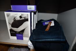 Three pairs of as new Seraphine maternity jeans (All UK 10), an as new Luxe by Seraphine pleated
