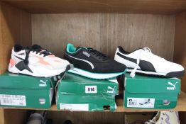 Three pairs of as new Puma trainers; RS-X3 (UK 5), MAPF1 Future Rider (UK 7) and Roma Basic (UK 7).