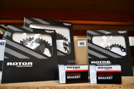 A quantity of as new Rotor products and spare parts to include: 1x DM round ring 42T black, 1x