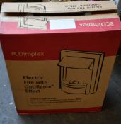 An as new Dimplex Wynford brass Optiflame electric inset fire. (RRP £370.00).