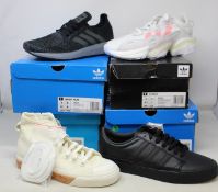 Four pairs of as new Adidas trainers; Nizza Hi HM (UK 4.5), Swift Run (UK 8.5), Rayado (UK 7.5)