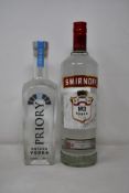 Three bottles of Smirnoff No 21 vodka (1ltr) and a Priory Potato vodka (700ml) (Over 18s only).