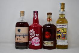 Assorted rums; two bottles of Two Drifters dark rum (70ml), Bacardi Reserva Ocho Rare Gold (