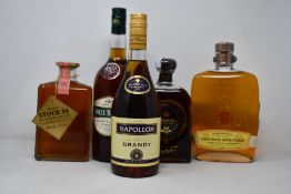 Five bottles of assorted brandy; Lepanto Brandy De Jerez Solera Gran Reserva (700ml), Stock 84