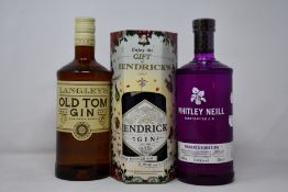 Three Whitley & Neill Rhubarb & Ginger gin (700ml), a Hendrick's Oddly Infused with Rose and