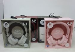 Four boxed fresh and rebel caps Bluetooth headphones.