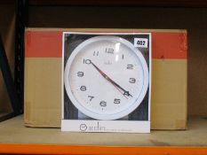 Ten boxed as new Acctim Aylesbury Wall Clocks in White (92/301).