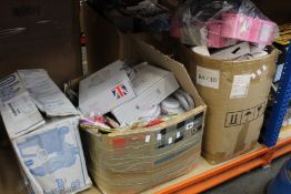 Two boxes of miscellaneous items to include cushion covers, straighteners, slimming belts, eyelashes