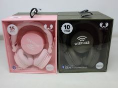 Four boxed fresh and rebel caps Bluetooth headphones.