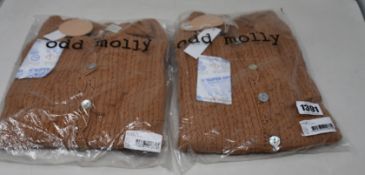 Two as new Odd Molly Kylie cardigans in camel (UK 6/8, 12/14 - RP £90 each).