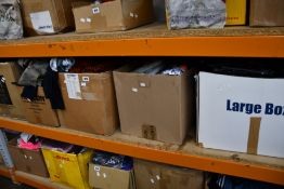 Five boxes of as new clothing and related items.