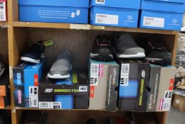 Five pairs of assorted as new Skechers footwear.